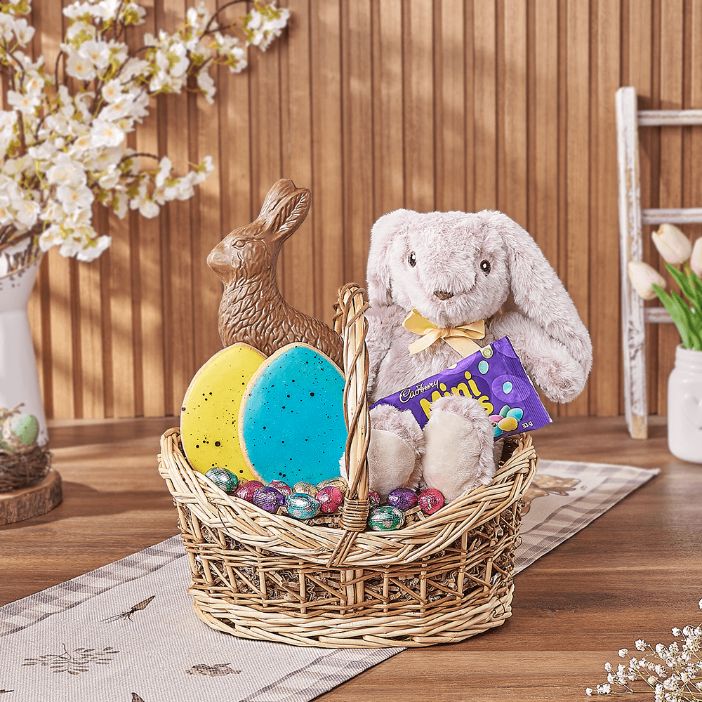 Easter Chocolate Bunny and Cookie Basket – how the gift is presented