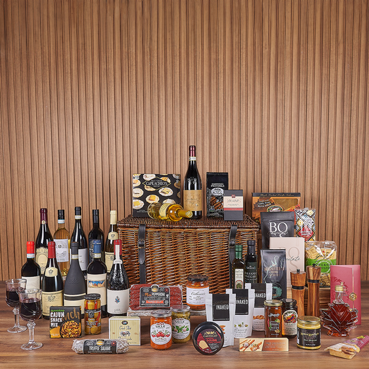 Exquisite Wine & Goodie Basket - Vintage Premium Wines, wine gift, wine, chocolate gift, chocolate, luxury gift, luxury, Boston delivery