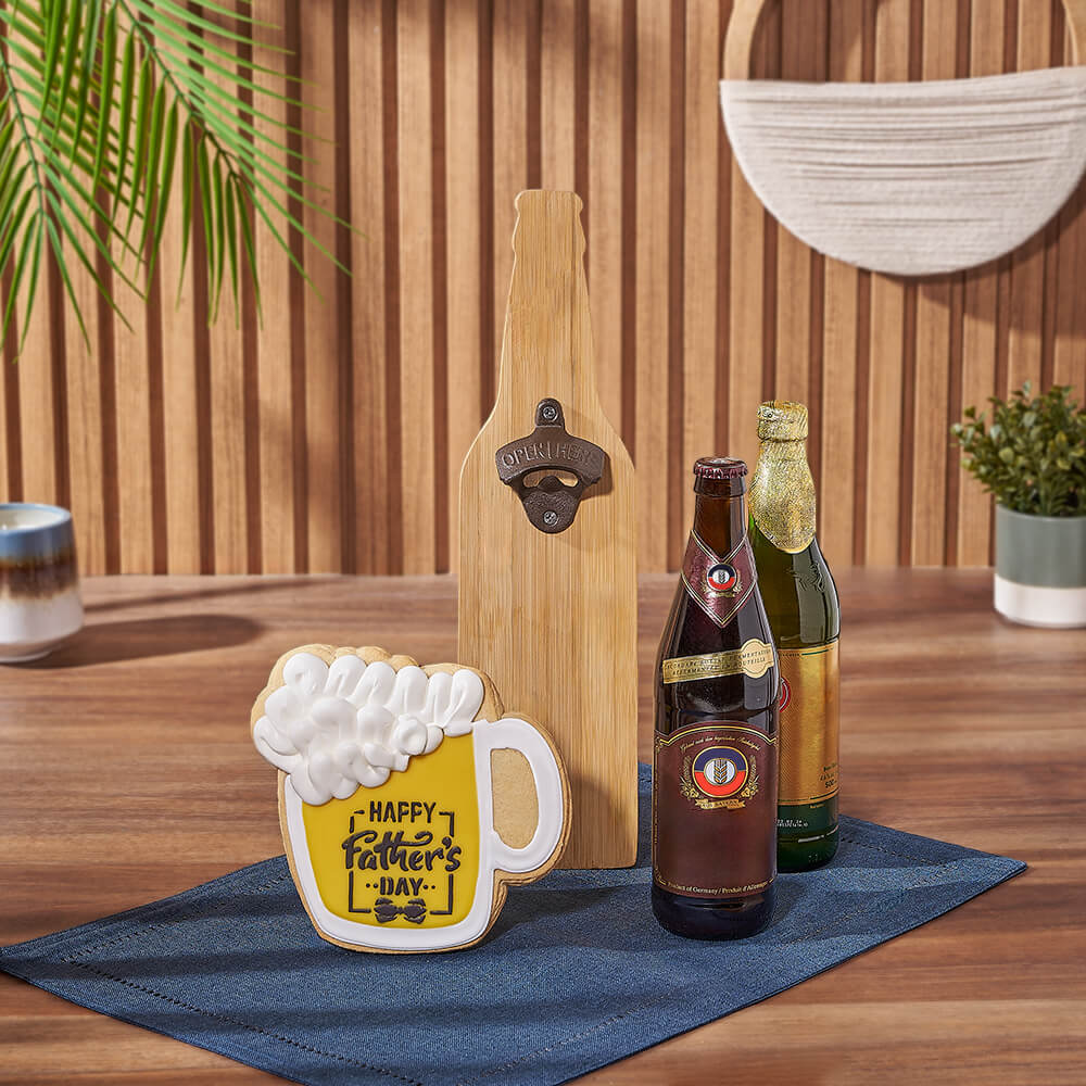 Specialty Beer and Bamboo Bottle Opener Gift Basket for Father's Day – how the gift is presented