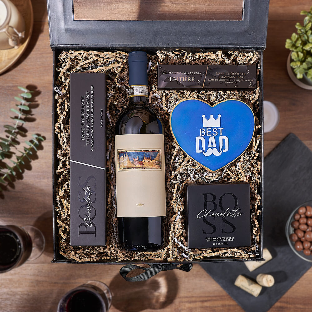 Gourmet Chocolate and Bottle Gift Box for Dad's Day – how the gift is presented