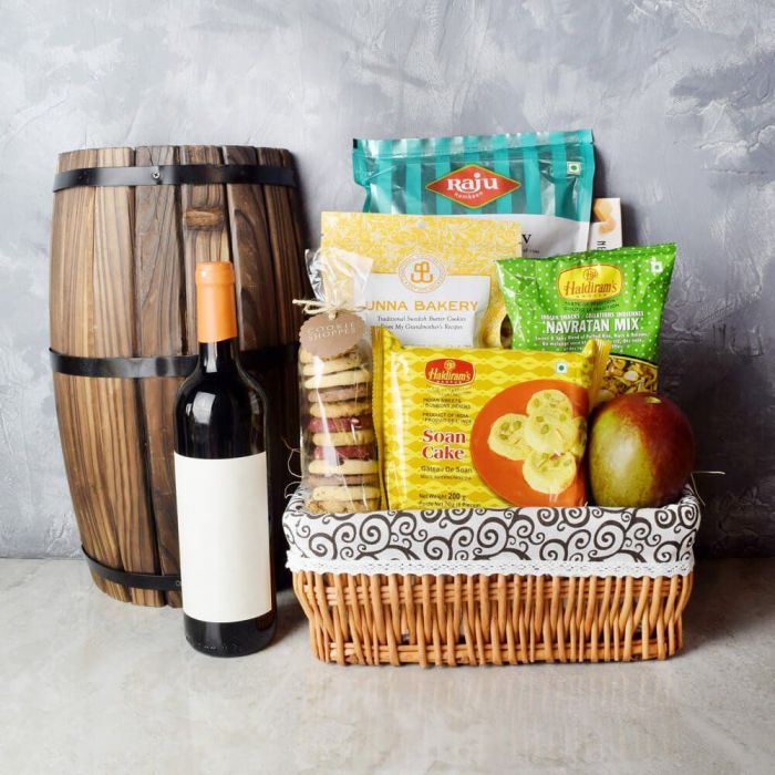 Flavors Of Diwali Gift Basket With Wine from Boston Baskets - Wine Gift Set - Boston Delivery