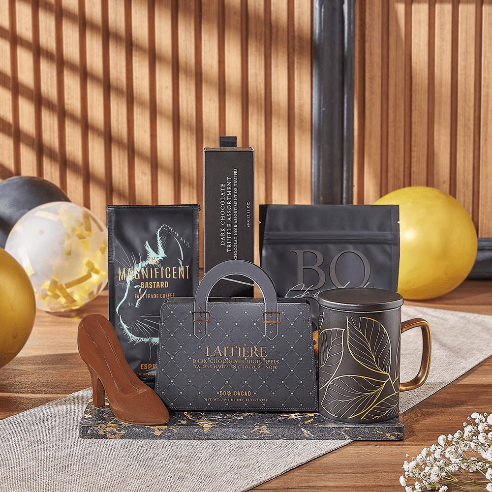 Graduation Gift Set with Dark Chocolate and Espresso Coffee – how the gift is presented