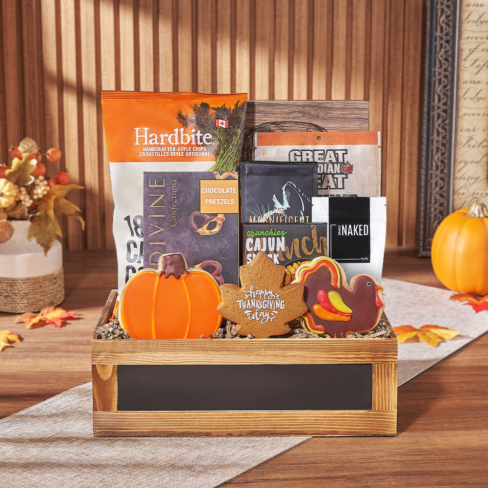 Thanksgiving Wooden Snack Gift Basket – how the gift is presented