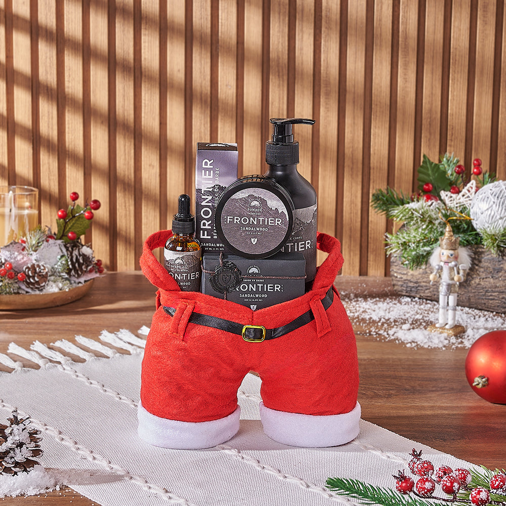 Holiday Men's Spa & Grooming Gift Bag in Santa Pants – how the gift is presented
