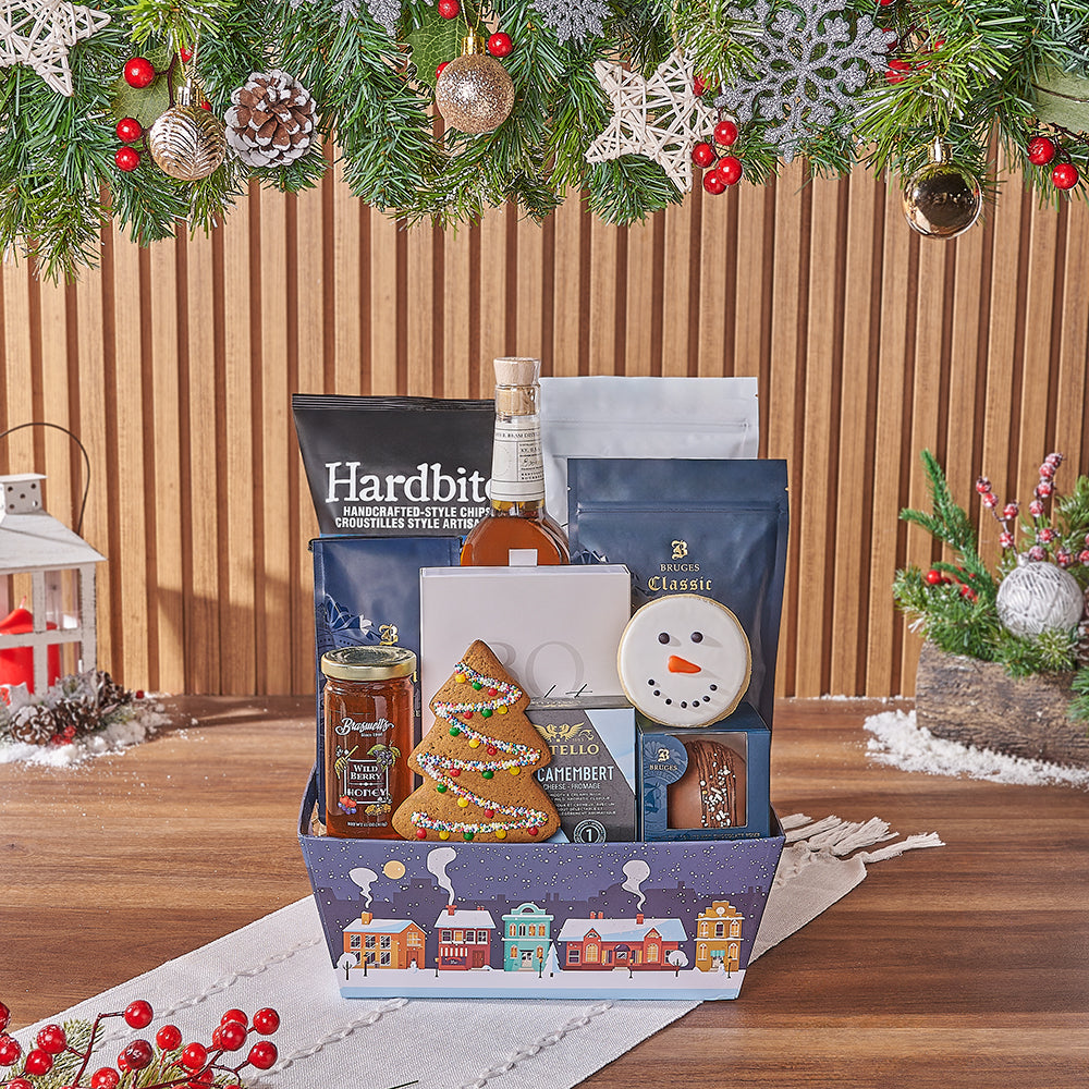 Whiskey and Artisan Holiday Gourmet Market Tray Gift – how the gift is presented