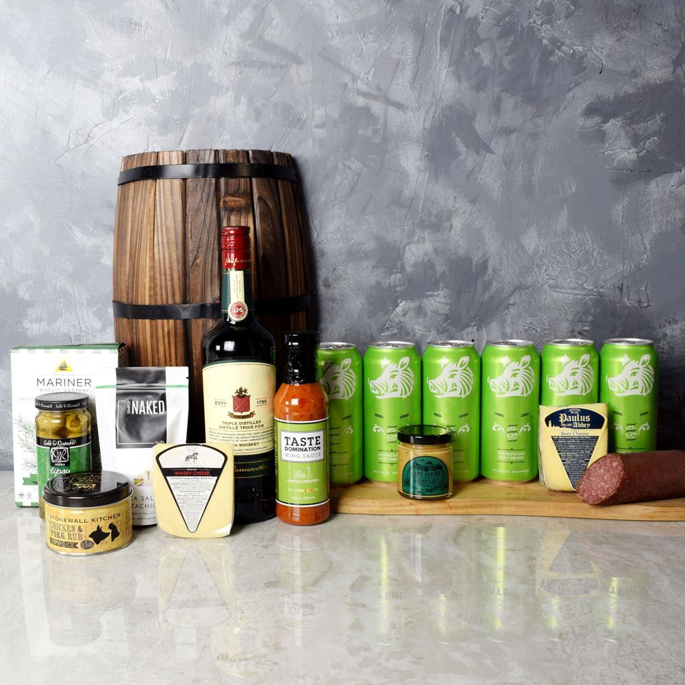 St. Patrick's Day Craft Beer with Gourmet Treats Basket – how the gift is presented