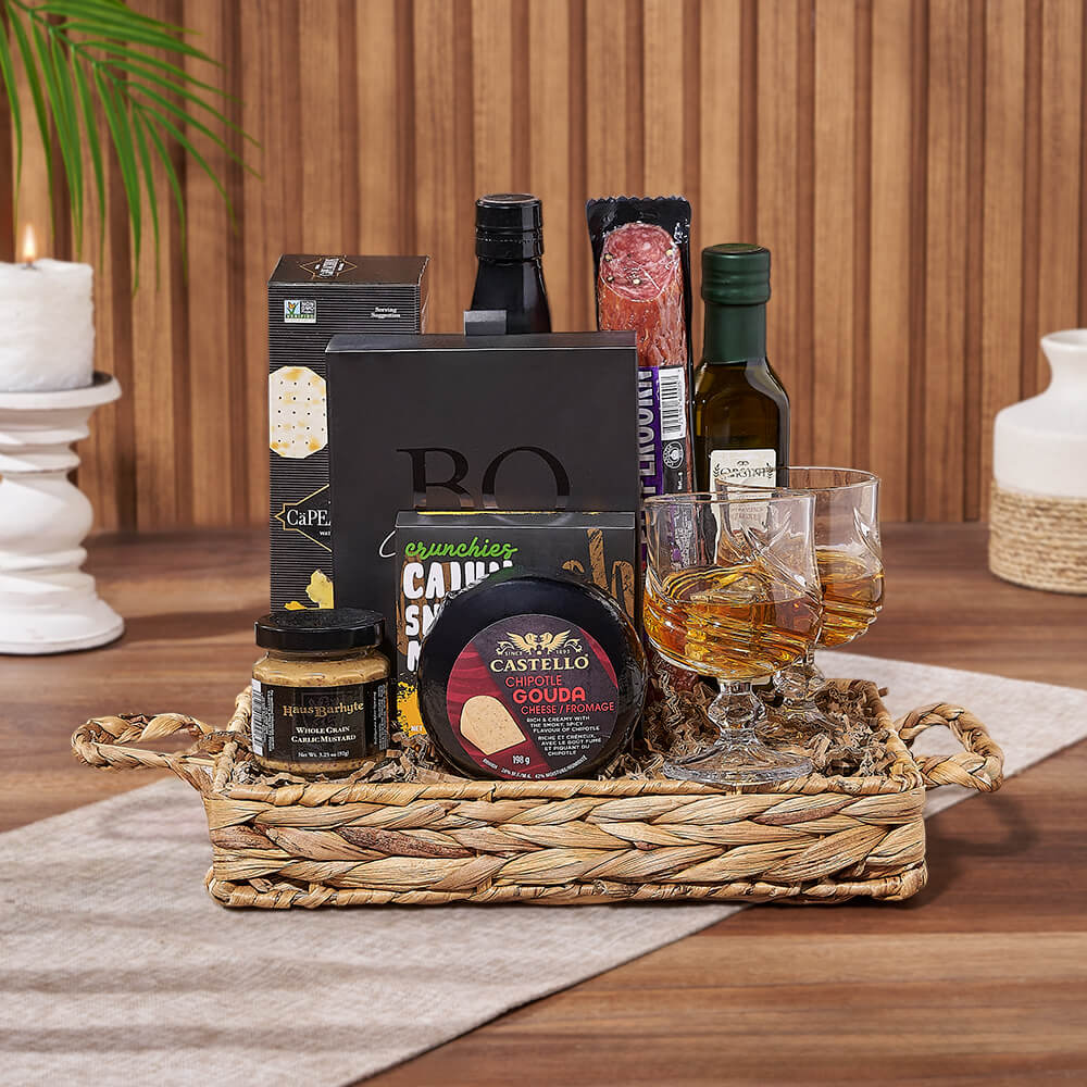 Whiskey Gift Tray with Snifter Glasses – how the gift is presented