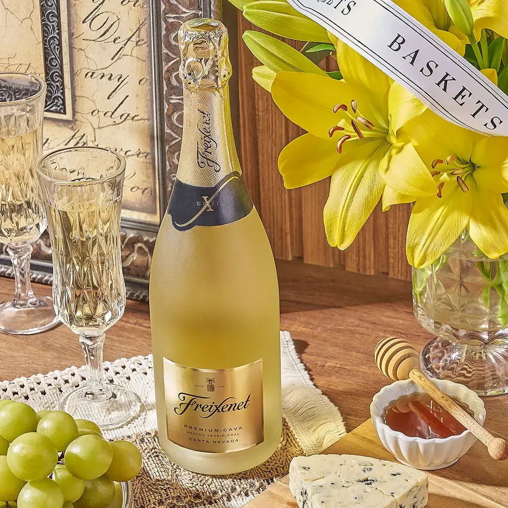 Gift basket with wine prepared for compliant delivery