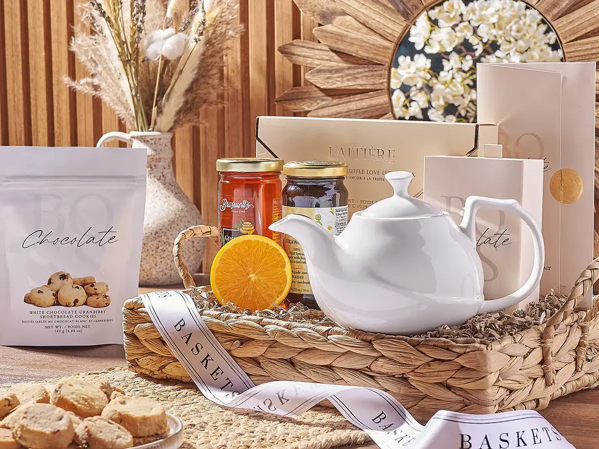 Fully arranged gift basket ready for recipient