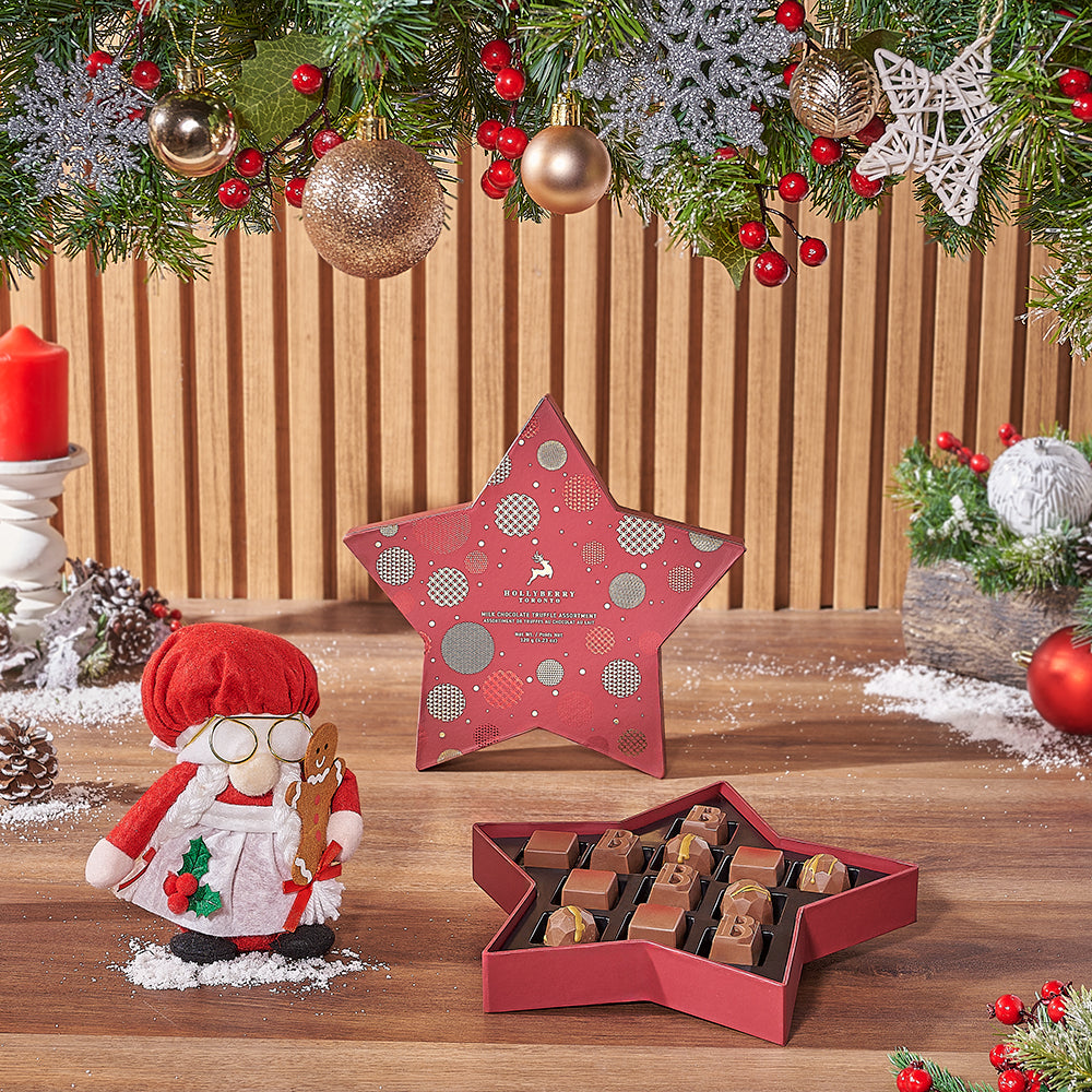 Holiday Plush Mrs. Claus Chocolate Truffles Basket – how the gift is presented