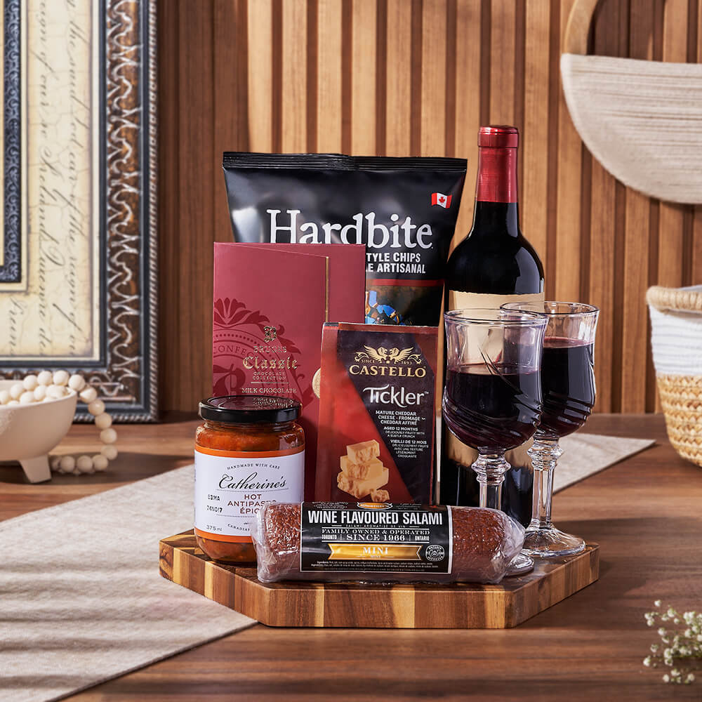 Wine and Cheese Salami Gift Basket – how the gift is presented