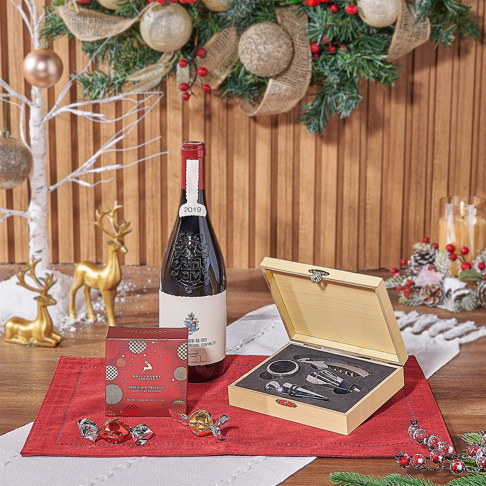 Holiday Wine and Corkscrew Gift – how the gift is presented