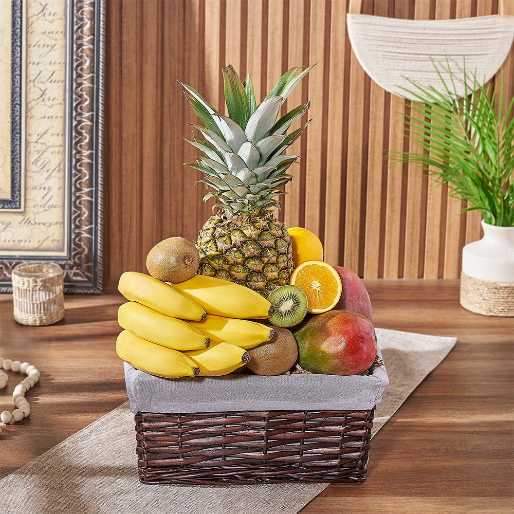 Fruit Basket with Grey Liner – how the gift is presented