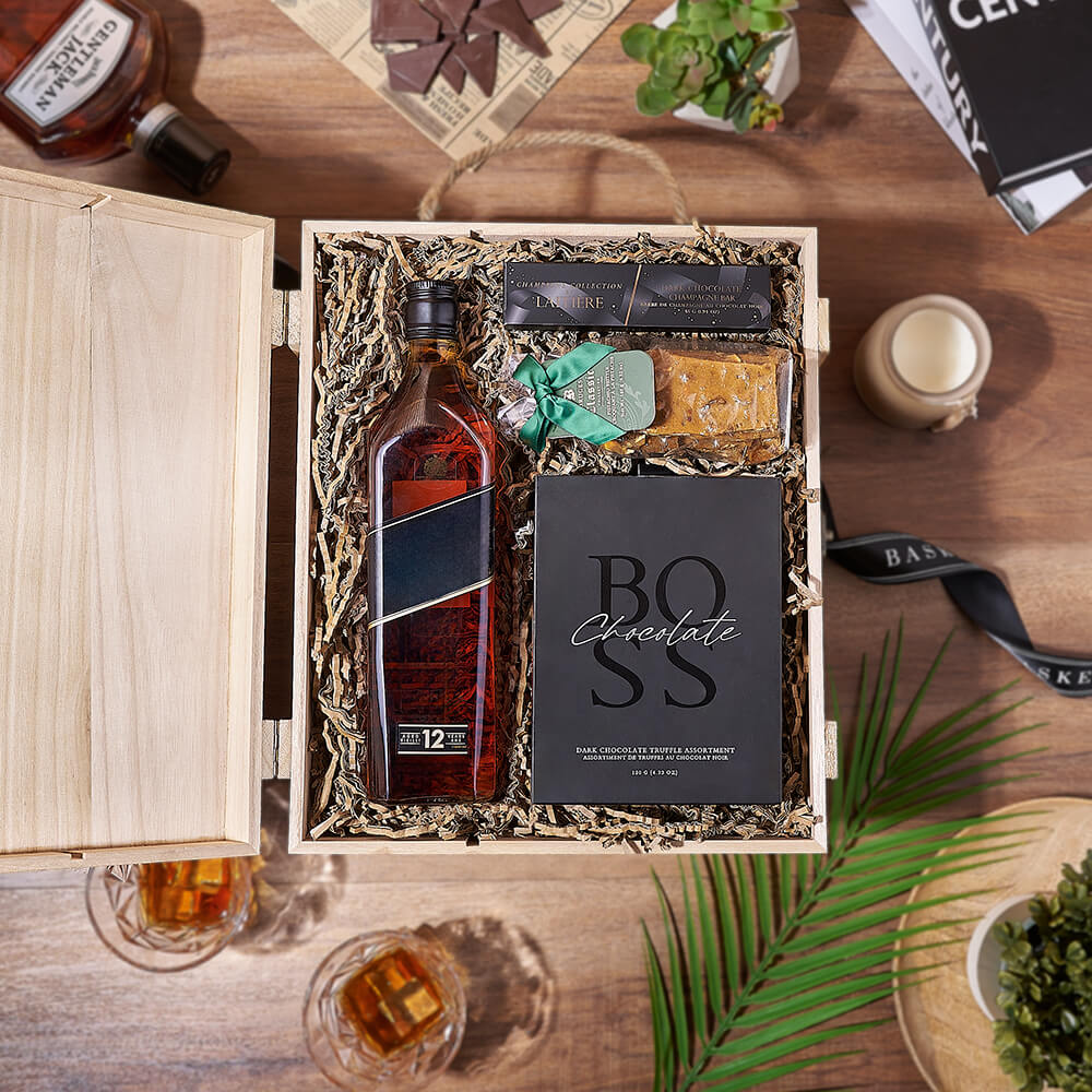 Sweet Things & Liquor Gift Box – Liquor gift baskets – Boston Baskets - Boston Delivery