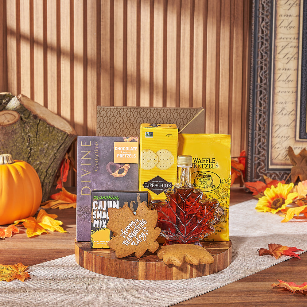 Acacia Wood Thanksgiving Snack Board – how the gift is presented