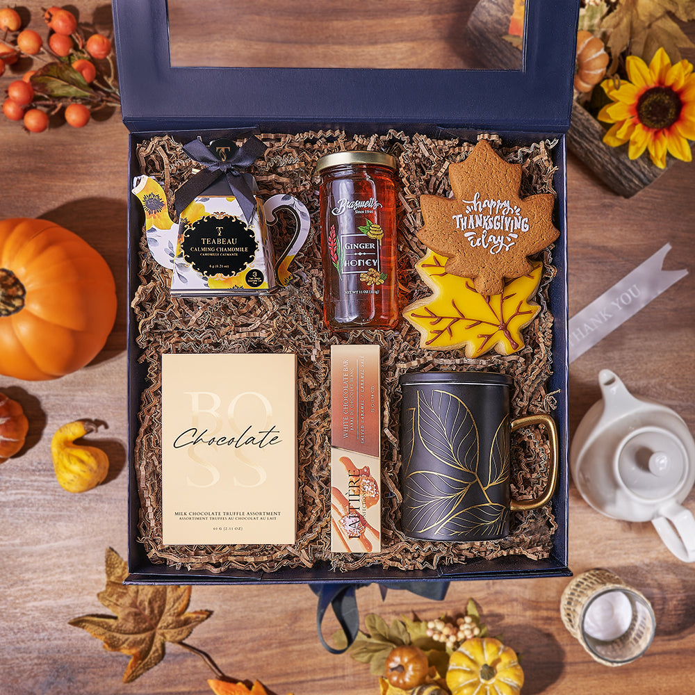 Thanksgiving Tea Gift Box, chocolate gift, chocolate, thanksgiving gift, thanksgiving, tea gift, tea, Boston delivery