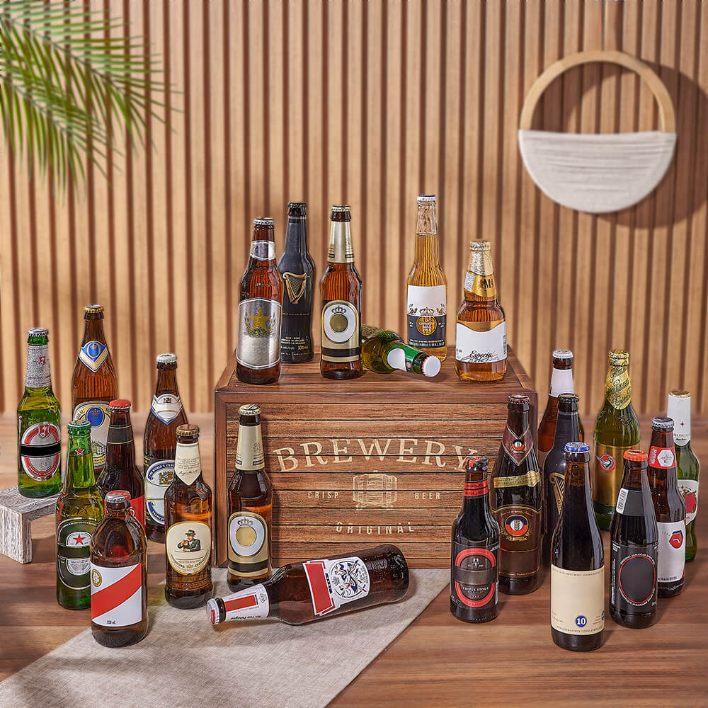 Premium Brewery Wooden Beer Box with 24 Assorted Beers Gift Basket – how the gift is presented