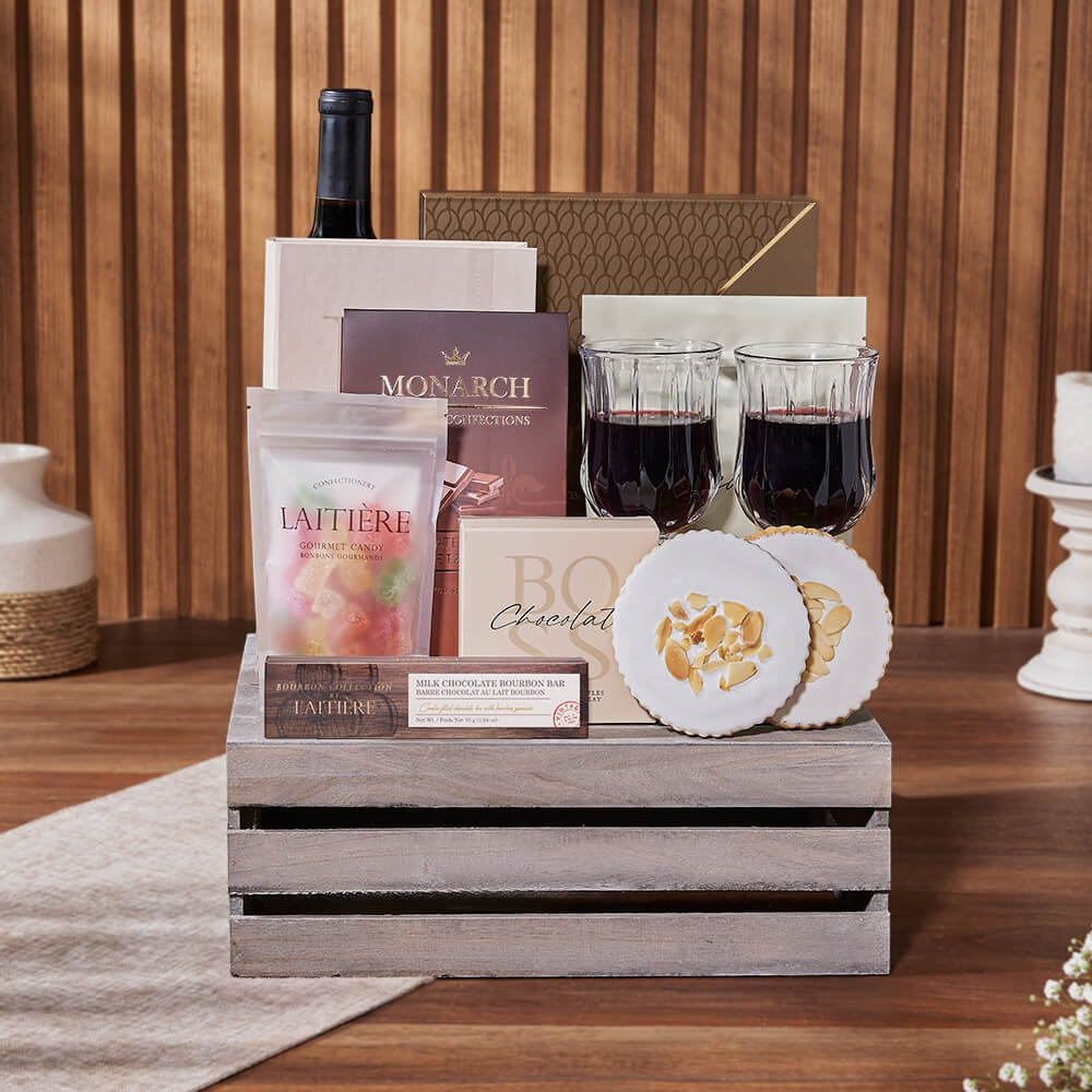 Wine Gift Crate with Two Glasses – how the gift is presented