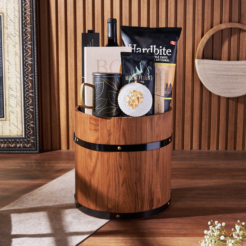 Wine and Artisan Chocolate Basket – how the gift is presented