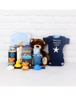 SOFT & SNUGGLY BABY BOY BATH TIME SET, baby gift basket, welcome home baby gifts, new parent gifts
